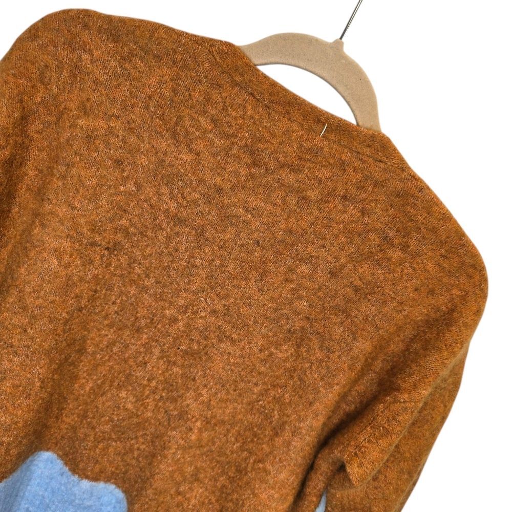Two-Tone Women's Mohair Wool Brown Blue Open Sweater Cardigan - Picture 7 of 9